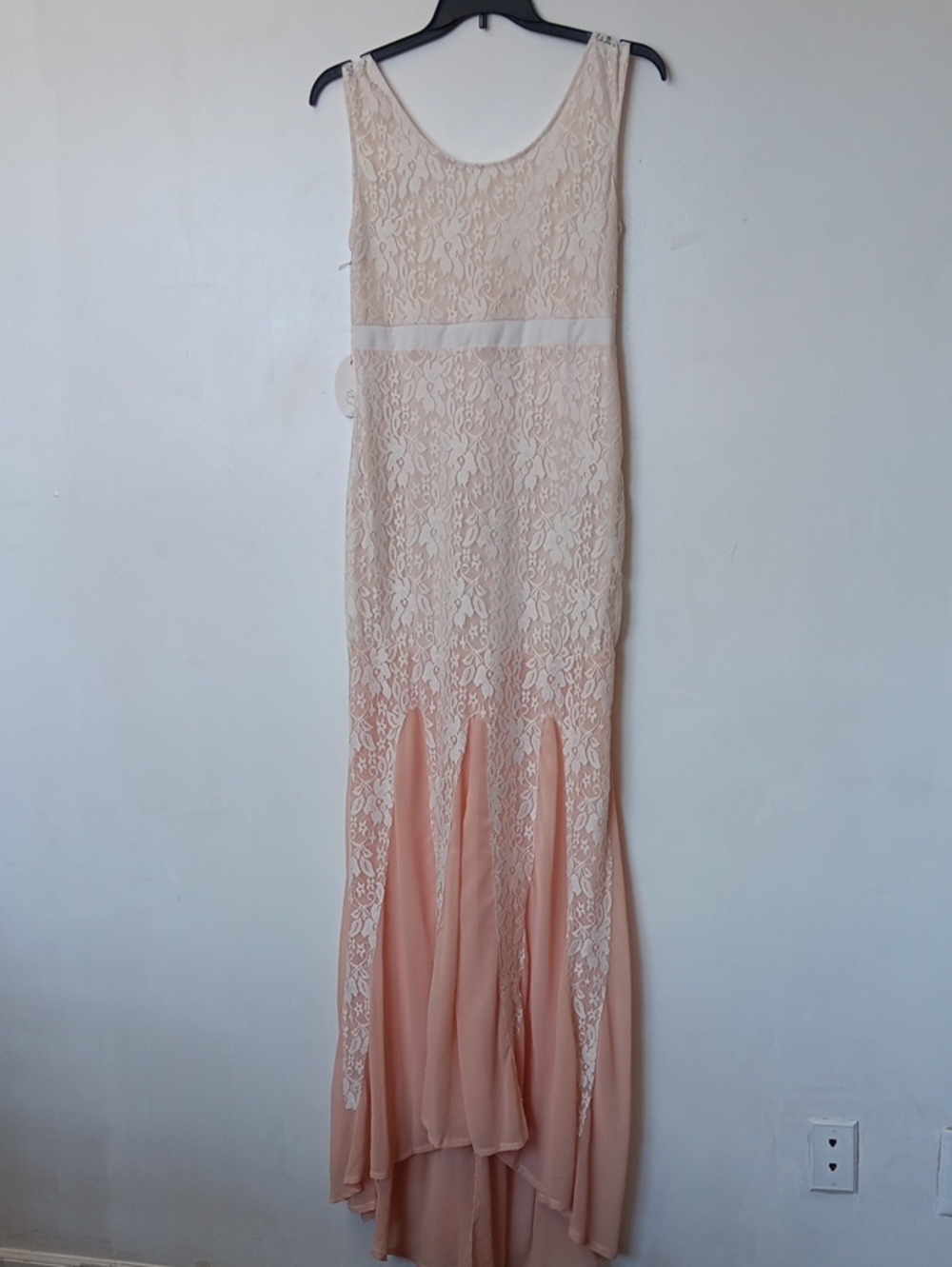 Hand Made Lace Overlay Maxi Dress in Blush Peach